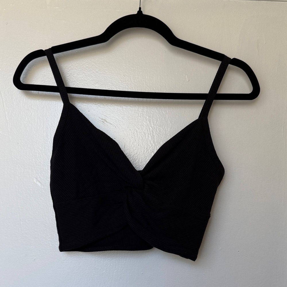 Wilfred Twist-Front Black Ribbed Cropped Cami